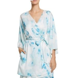 Kate Spade Charmeuse Rose-Print Blue Robe